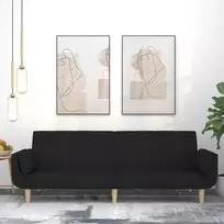 Dvivietė sofa-lova su dvejomis pagalvėmis, juoda, audinys
