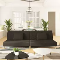 Dvivietė sofa-lova dvejomis pagalvėmis, rudos spalvos, audinys