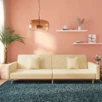 Dvivietė sofa-lova su dvejomis pagalvėmis, kreminė, audinys