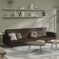 Dvivietė sofa-lova, rudos spalvos, dirbtinė oda
