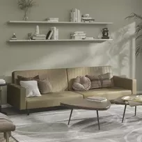 Dvivietė sofa-lova, kapučino spalvos, dirbtinė oda