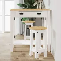 Baro taburetės, 2vnt., baltos spalvos, pušies medienos masyvas