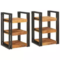 Naktinis staliukas 2 pcs Ruda ir juoda Kietas mango medis