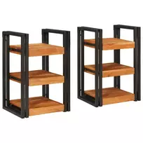 Naktinis staliukas 2 pcs Ruda ir juoda Solu medžio acacija
