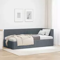 Kampinė lovos konstrukcija Tamsiai pilka 90 cm x 200 cm Aksomas