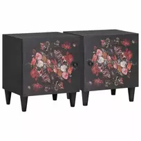 Naktinis staliukas su durelėmis 2 pcs Juoda 40 x 33 x 46 cm