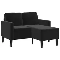 Dvivietė sofa su šezlongu, L formos, juoda, 125 cm, aksominis