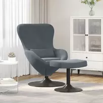 Kiaušinio kėdė su pufu Tamsiai pilka Aksomas