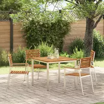 Sodo Kėdė 4 pcs Kietas akacijos medis ir nerūdijančio plieno