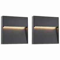 Sieniniai LED lauko šviestuvai, 2vnt., juodi, 3W, kvadratiniai