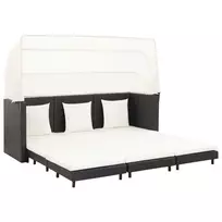 Ištraukiama trivietė sofa-lova su stogeliu, juoda, poliratanas