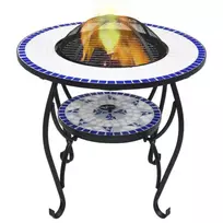Mozaikinė laužavietė-staliukas, mėlyna ir balta, 68cm, keramika