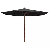 Lauko skėtis nuo saulės su mediniu stulpu, juodas, 350cm