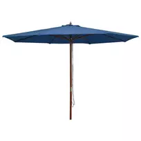Lauko skėtis nuo saulės su mediniu stulpu, mėlynas, 350cm