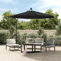 Gembinis skėtis su LED ir plieniniu stulpu, juodas, 300cm