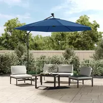 Gembinis skėtis su LED ir plieniniu stulpu, mėlynas, 300cm