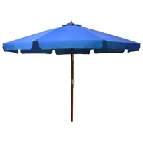 Lauko skėtis nuo saulės su mediniu stulpu, mėlynas, 330cm