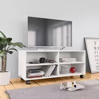 TV spintelė su ratukais, balta, 90x35x35cm, apdirbta mediena