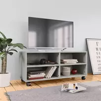 TV spintelė su ratukais, betono, 90x35x35cm, apdirbta mediena