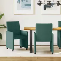 Valgomojo Kėdės su Ratukais 2 pcs Tamsiai žalia 58 x 65 x 94 cm