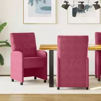 Valgomojo Kėdės su Ratukais 2 pcs Vyno raudonumo Aksomas
