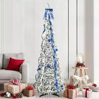 Dirbtinė Kalėdų eglutė su 200 LED s stovu Balta 210 cm PVC