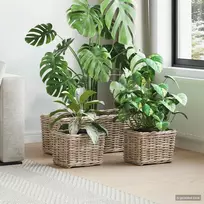 Vazonų krepšys su saugykla 3 pcs Pilka Kubu ratanas