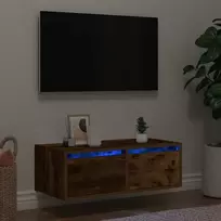 Televizoriaus spintelė su LED, dūminio ąžuolo, 75x35,5x25 cm