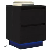 Spintelė prie lovos su LED lemputėmis Juoda 38x34x50 cm