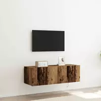 TV sieninė spintelė su LED 2 pcs Senas medis 100 x 35 x 31 cm