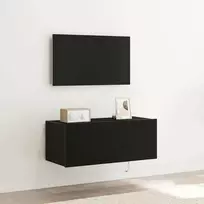 TV sieninė spintelė su LED Juodas ąžuolas 80 x 35 x 31 cm