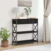 Konsolės stalas su stalčių juoda ąžuolo 75 x 28 x 75 cm