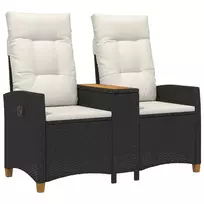 Reclining Bench with Table Juoda ir kreminė balta poliratanas