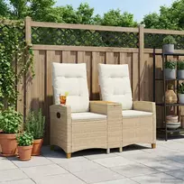 Reclining Bench with Table Bežė ir kreminė balta poliratanas