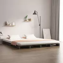 Lova iš palečių, pilka, 140x190cm, pušies medienos masyvas