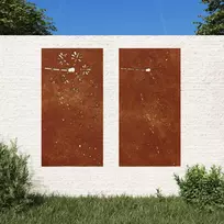 Sodo sienos dekoracija, 2 dalių, 105x55cm, corten plienas
