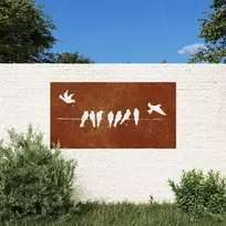 Sodo sienos dekoracija, 105x55cm, corten plienas, paukščiai