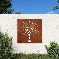 Sodo sienos dekoracija, 55x55cm, corten plienas, medžio dizaino
