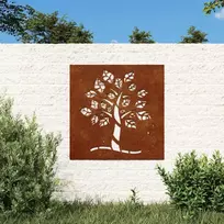 Sodo sienos dekoracija, 55x55cm, corten plienas, medžio dizaino