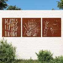 Sodo sienos dekoracija, 3 dalių, 55x55cm, corten plienas