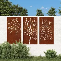 Sodo sienos dekoracija, 3 dalių, 105x55cm, corten plienas