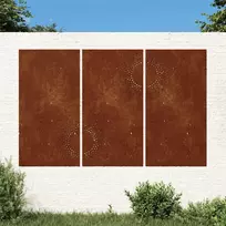 Sodo sienos dekoracija, 3 dalių, 105x55cm, corten plienas