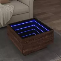 Kavos staliukas su LED, rudas ąžuolo, 50x50x30cm, mediena