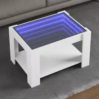Kavos staliukas su LED, baltas, 73x53x45cm, apdirbta mediena