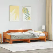 Lova su ištraukiama dalimi be čiužiniu, ruda, 90x190cm medienos