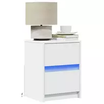 Naktinės spintelės su LED lemputėmis, 2vnt., baltos, mediena