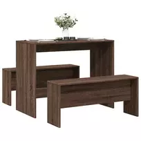 3 dalių valgomojo stalo ir suoliukų rinkinys Brown Oak