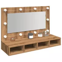 Veidrodinė spintelė su LED lemputėmis, ąžuolo spalvos, 90x31,5x62 cm