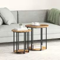 Šoninių staliukų komplektas su lentyna 2 pcs Ruda