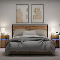 LED naktinis staliukas su spintelėmis 2 pcs Sena mediena
